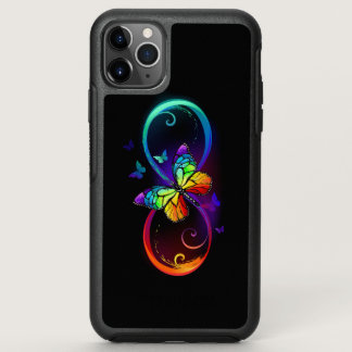 Vibrant infinity with rainbow butterfly on black OtterBox symmetry iPhone 11 pro max case