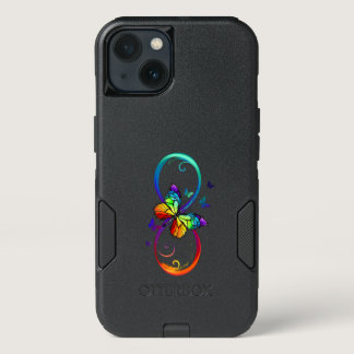 Vibrant infinity with rainbow butterfly on black  iPhone 13 case
