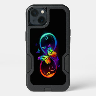 Vibrant infinity with rainbow butterfly on black iPhone 13 case