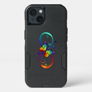 Vibrant infinity with rainbow butterfly on black iPhone 13 case