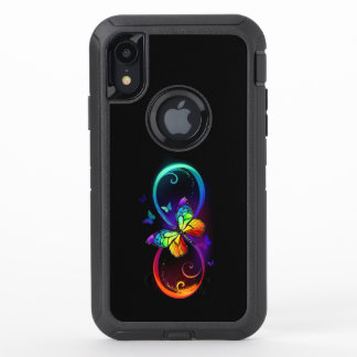 Vibrant infinity with rainbow butterfly on black OtterBox defender iPhone XR case