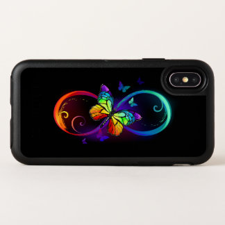Vibrant infinity with rainbow butterfly on black OtterBox symmetry iPhone XS case