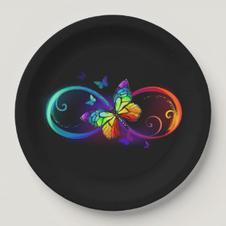 Vibrant infinity with rainbow butterfly on black paper plates