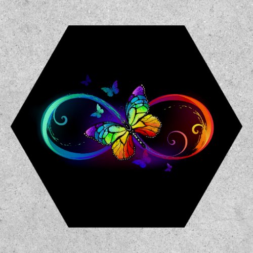 Vibrant infinity with rainbow butterfly on black  patch