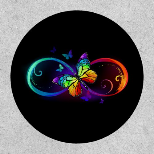 Vibrant infinity with rainbow butterfly on black patch