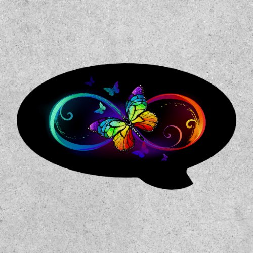 Vibrant infinity with rainbow butterfly on black patch