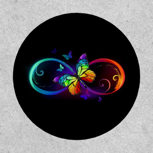 Vibrant infinity with rainbow butterfly on black  patch