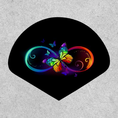 Vibrant infinity with rainbow butterfly on black patch