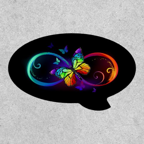 Vibrant infinity with rainbow butterfly on black patch