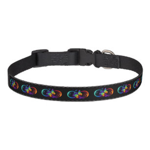 Vibrant infinity with rainbow butterfly on black pet collar
