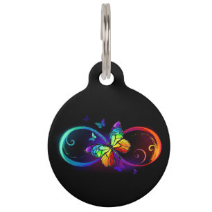Vibrant infinity with rainbow butterfly on black  pet ID tag