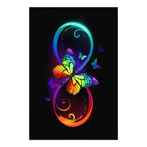 Vibrant infinity with rainbow butterfly on black  photo print