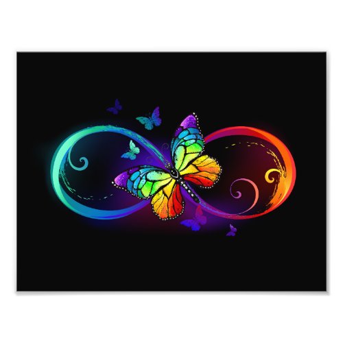 Vibrant infinity with rainbow butterfly on black photo print