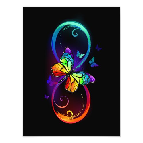Vibrant infinity with rainbow butterfly on black photo print