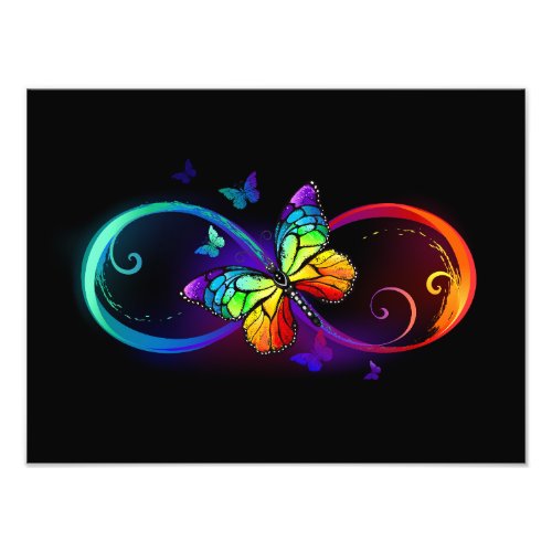 Vibrant infinity with rainbow butterfly on black  photo print