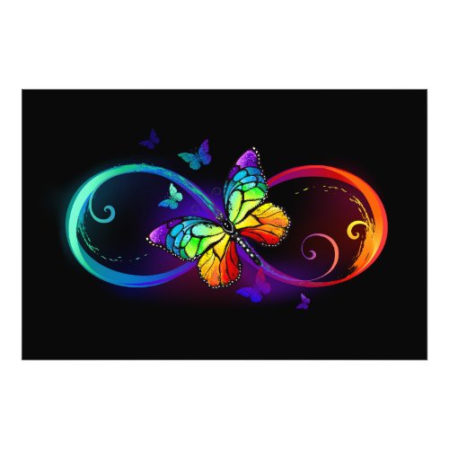 Vibrant infinity with rainbow butterfly on black  photo print