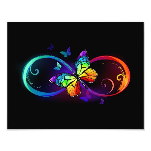 Vibrant infinity with rainbow butterfly on black photo print