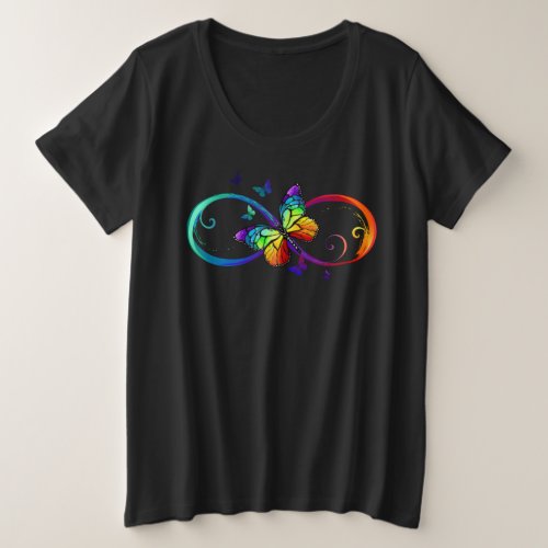 Vibrant infinity with rainbow butterfly on black plus size T_Shirt