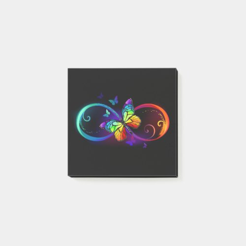 Vibrant infinity with rainbow butterfly on black  post_it notes