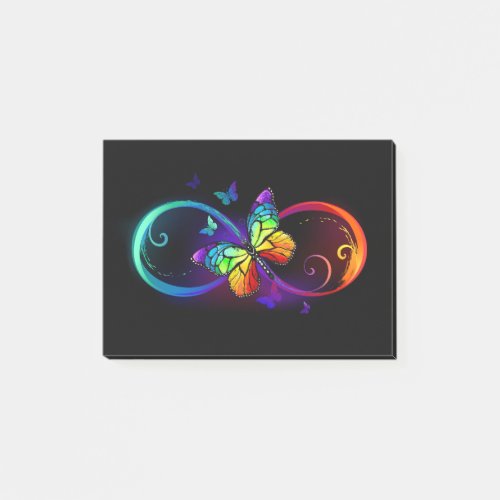 Vibrant infinity with rainbow butterfly on black post_it notes