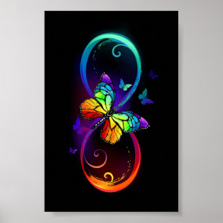 Vibrant infinity with rainbow butterfly on black  poster