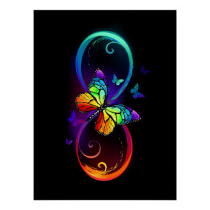 Vibrant infinity with rainbow butterfly on black poster
