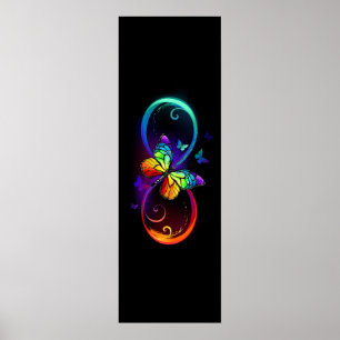 Vibrant infinity with rainbow butterfly on black poster