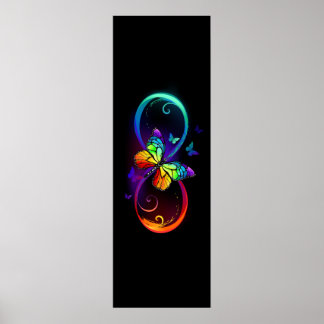 Vibrant infinity with rainbow butterfly on black poster