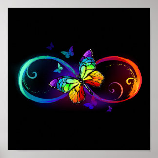 Vibrant infinity with rainbow butterfly on black poster