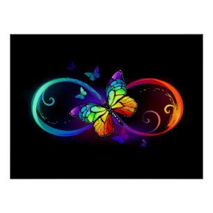 Vibrant infinity with rainbow butterfly on black  poster
