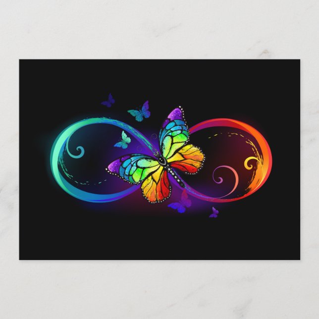 Vibrant infinity with rainbow butterfly on black program (Front)