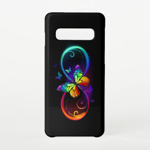 Vibrant infinity with rainbow butterfly on black samsung galaxy s10 case