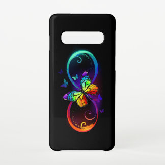 Vibrant infinity with rainbow butterfly on black  samsung galaxy s10 case