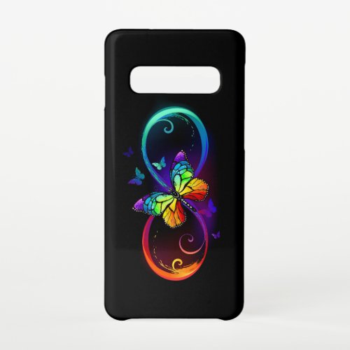 Vibrant infinity with rainbow butterfly on black  samsung galaxy s10 case