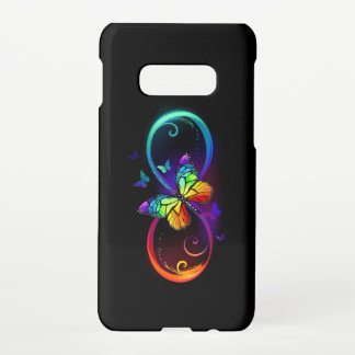 Vibrant infinity with rainbow butterfly on black samsung galaxy S10E case