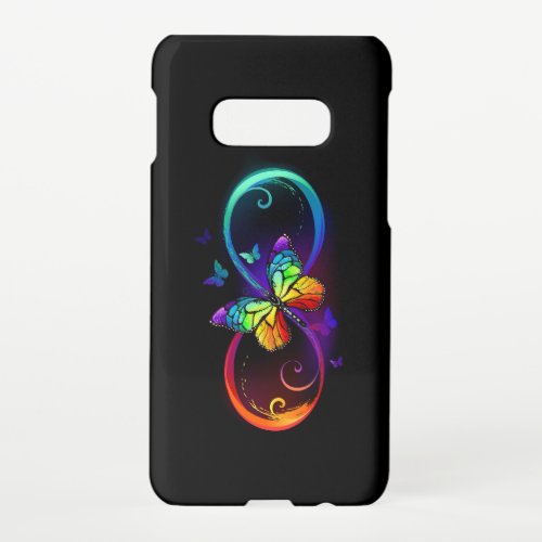 Vibrant infinity with rainbow butterfly on black samsung galaxy S10E case