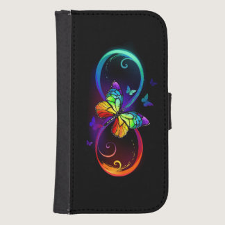 Vibrant infinity with rainbow butterfly on black galaxy s4 wallet case