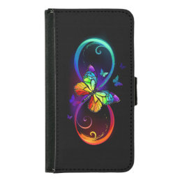Vibrant infinity with rainbow butterfly on black samsung galaxy s5 wallet case