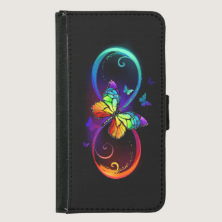 Vibrant infinity with rainbow butterfly on black samsung galaxy s5 wallet case