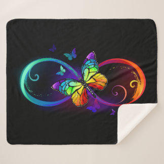 Vibrant infinity with rainbow butterfly on black  sherpa blanket