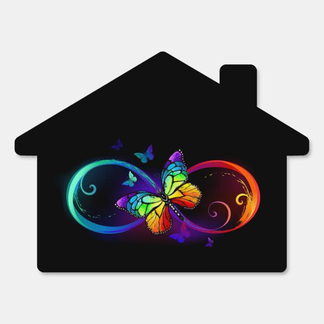 Vibrant infinity with rainbow butterfly on black  sign (Front)