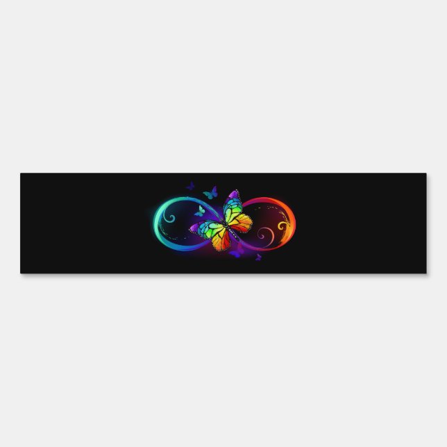 Vibrant infinity with rainbow butterfly on black sign (Front)