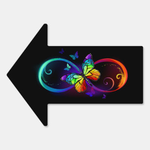 Vibrant infinity with rainbow butterfly on black sign