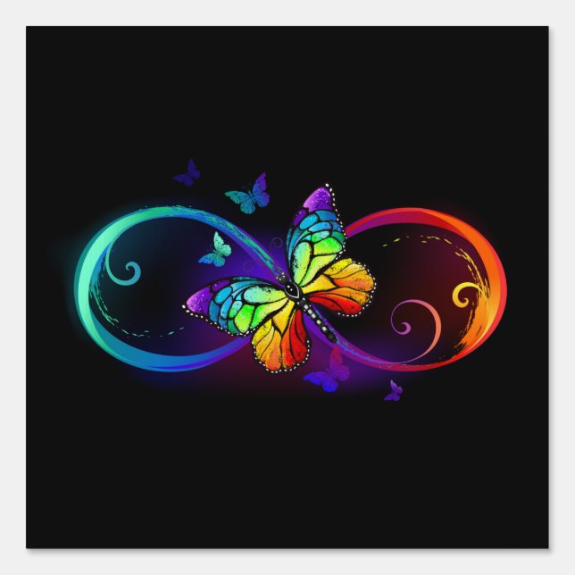 Vibrant infinity with rainbow butterfly on black sign (Front)