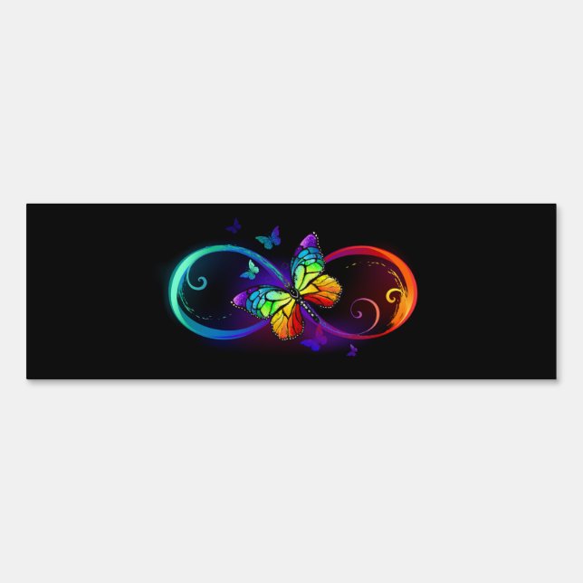 Vibrant infinity with rainbow butterfly on black sign (Front)