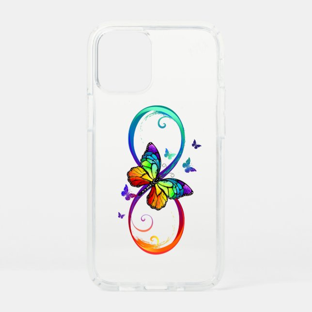 Vibrant infinity with rainbow butterfly on black speck iPhone 12 mini case (Front)