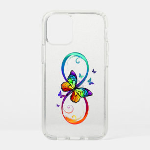 Vibrant infinity with rainbow butterfly on black speck iPhone 12 mini case