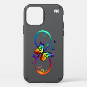 Vibrant infinity with rainbow butterfly on black  speck iPhone 12 pro case