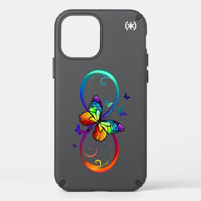 Vibrant infinity with rainbow butterfly on black  speck iPhone 12 pro case (Front)