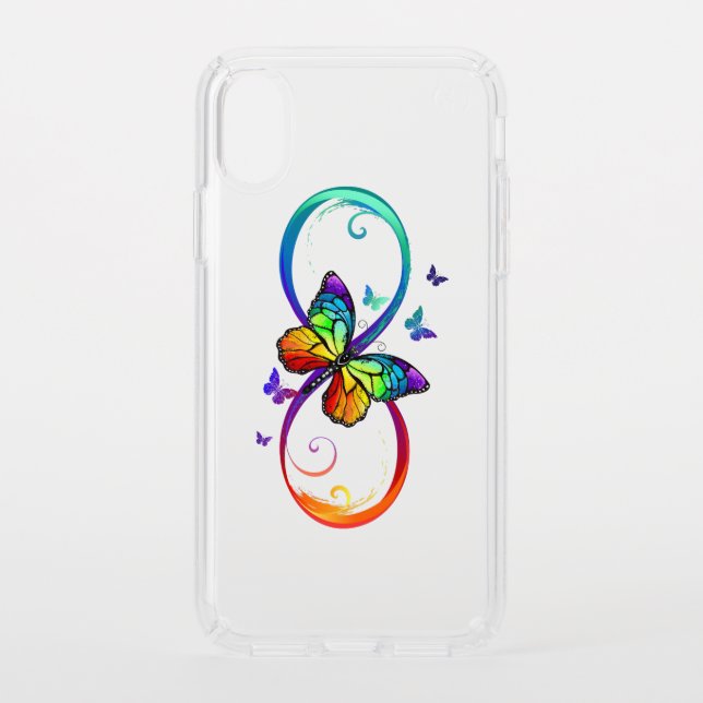 Vibrant infinity with rainbow butterfly on black speck iPhone x case (Front)